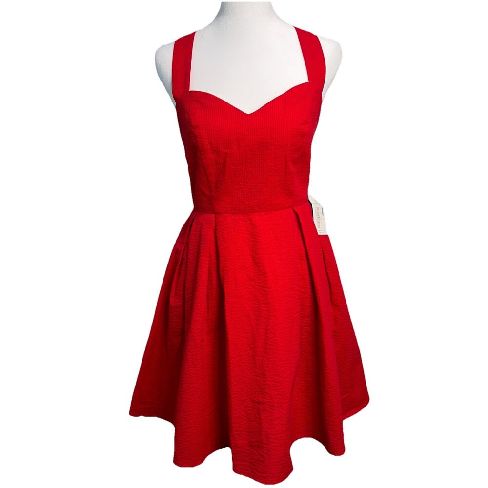 Lauren James Dress Sz S Women’s Red Seersucker Fit and Flare Flirty Coquettecore